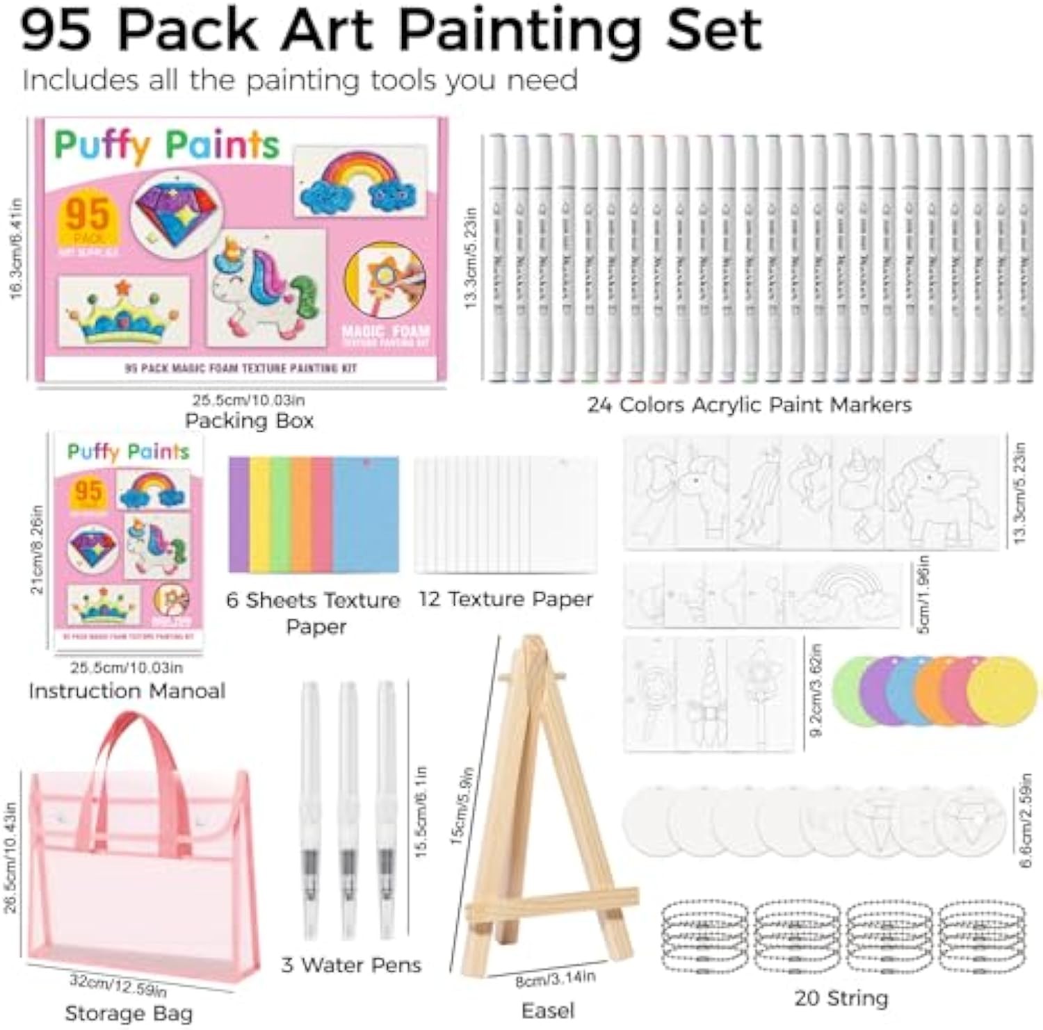 YUANNA 95 Pcs Magic Foam Texture Painting Kit, 3D Magic Puffy Paint Kits with 24 Acrylic Paint Markers & 45 Pcs Foam Texture Paper...DIY Bubble Drawing Art Supplies