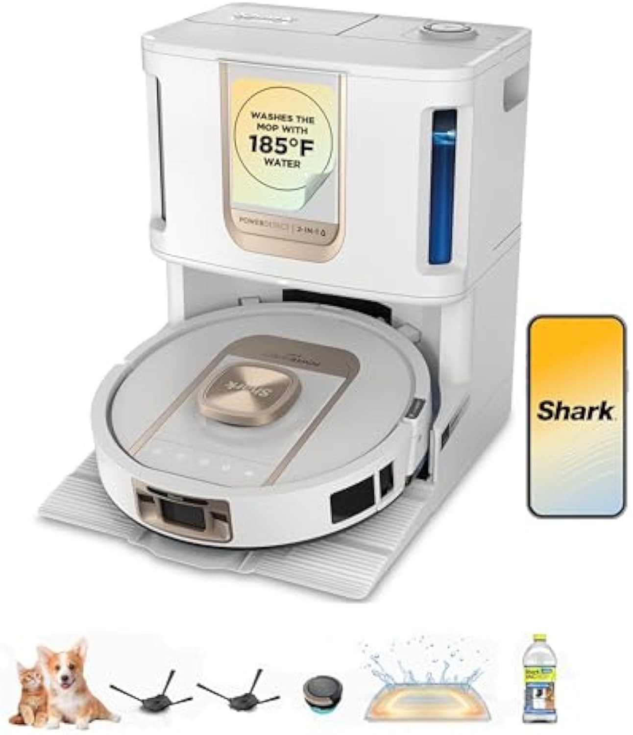 Shark Robot Vacuum & Mop Combo, PowerDetect ThermaCharged NeverTouch Pro, Self-Emptying, Self-Refill with Heated Mop Cleaning, 60-Day Capacity, 30-Day Tank, 6 PowerDetect Technologies, White, AV2900XE