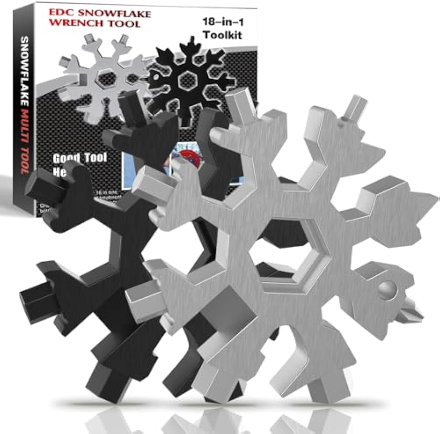 Stocking Stuffers for Men, FODARSAI 18-in-1 Snowflake Multi Tool, Cool Camping Tool Gadgets for Men, Unique Gifts for Dad, Husband, Boyfriend (Silver+Black)