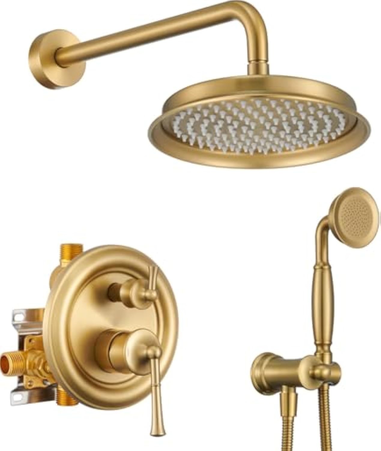 Rainfall Shower Head with Handheld Combo, Brushed Gold Shower System with Balance Pressure Valve, 9 inch Shower Head and Faucet Set, Rain Shower Head with Handheld Spray Wall Mount(B2312-BG)