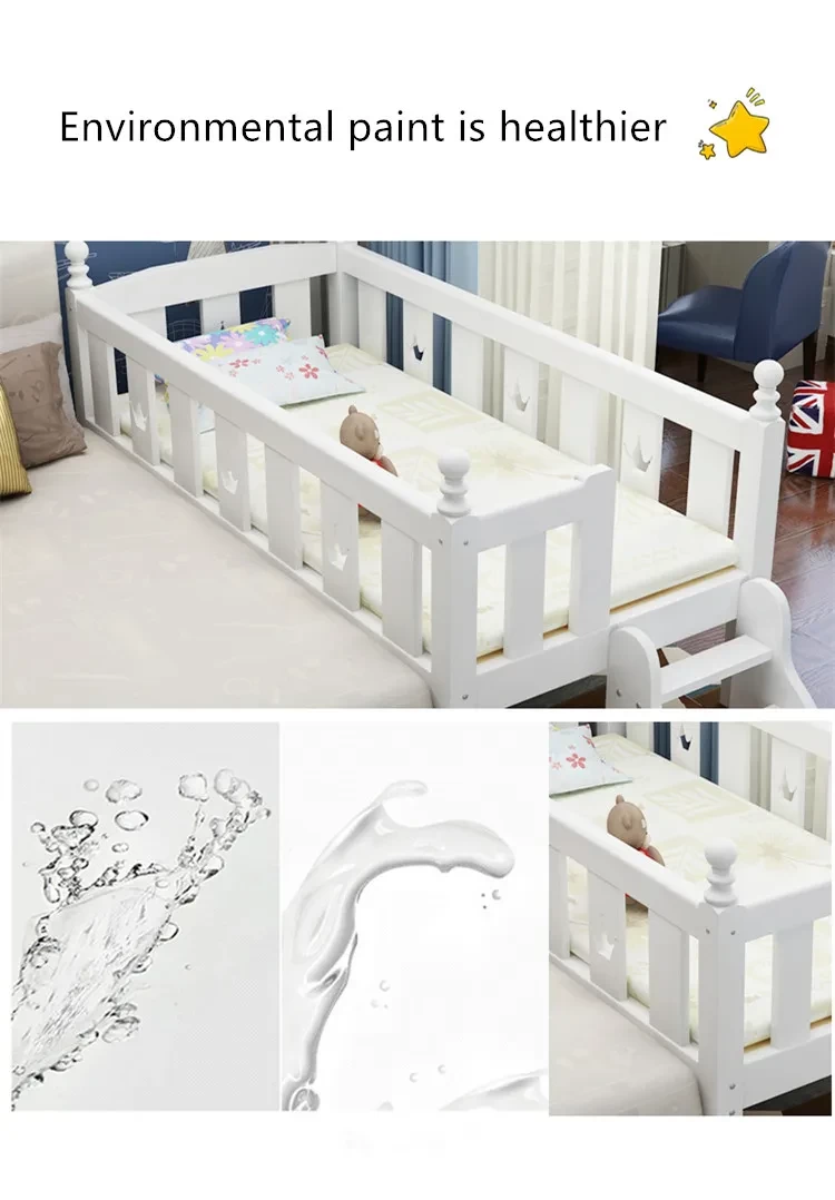 High quality stable solid wood frame white 4 sides crib 0-1 year old baby wooden kids bed