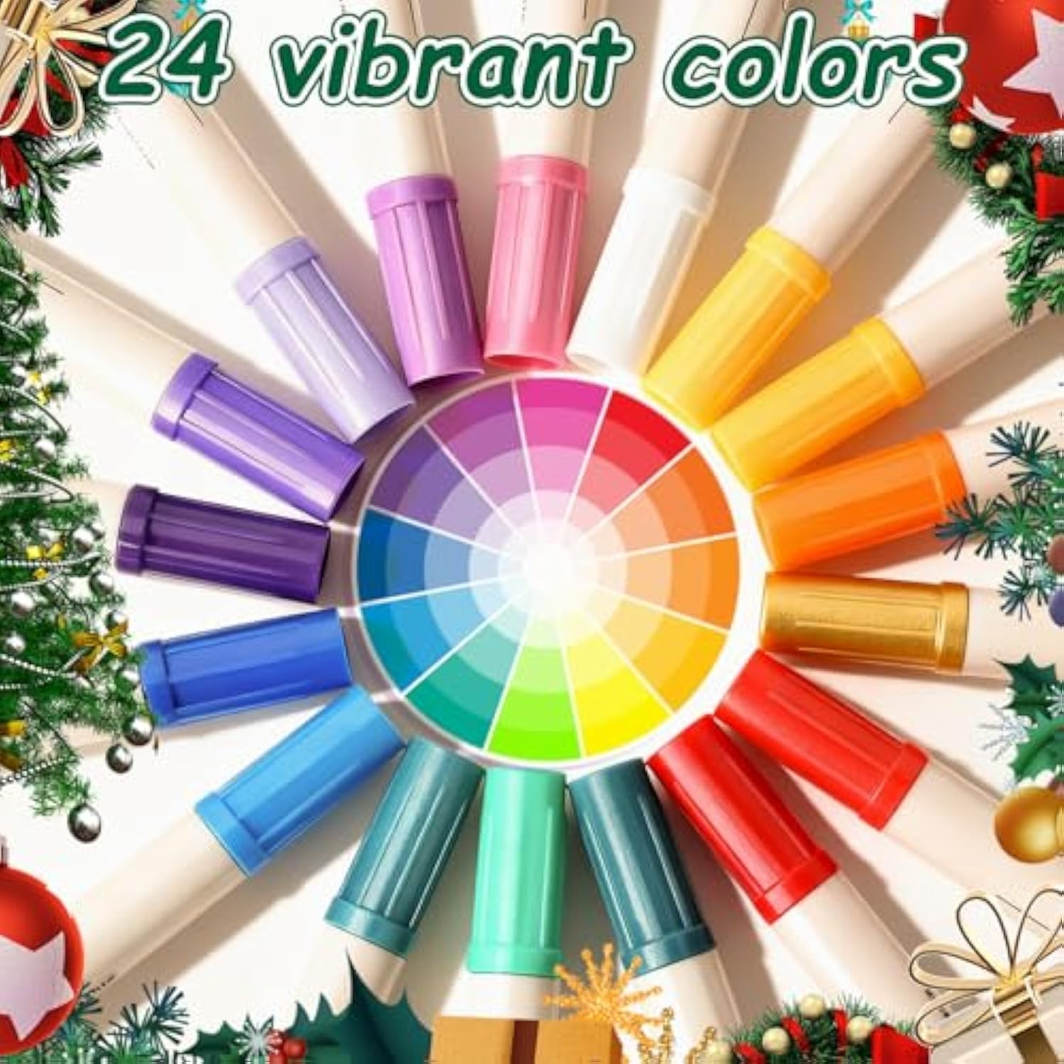 24 Colors Dual Tip Acrylic Paint Pens Markers, Brush & Fine Tip Coloring Drawing Markers for Christmas Decorations, Waterproof Making Art Supplies for Wood, Fabric, Stone, Glass, Rock Painting